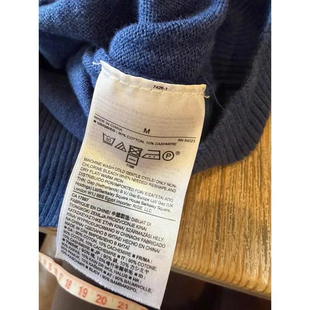 Banana Republic Quarter Zip Cotton Cashmere Pullover Blue M